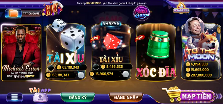 Sảnh game RikVip đa dạng hình thức thể loại thu hút người chơi.